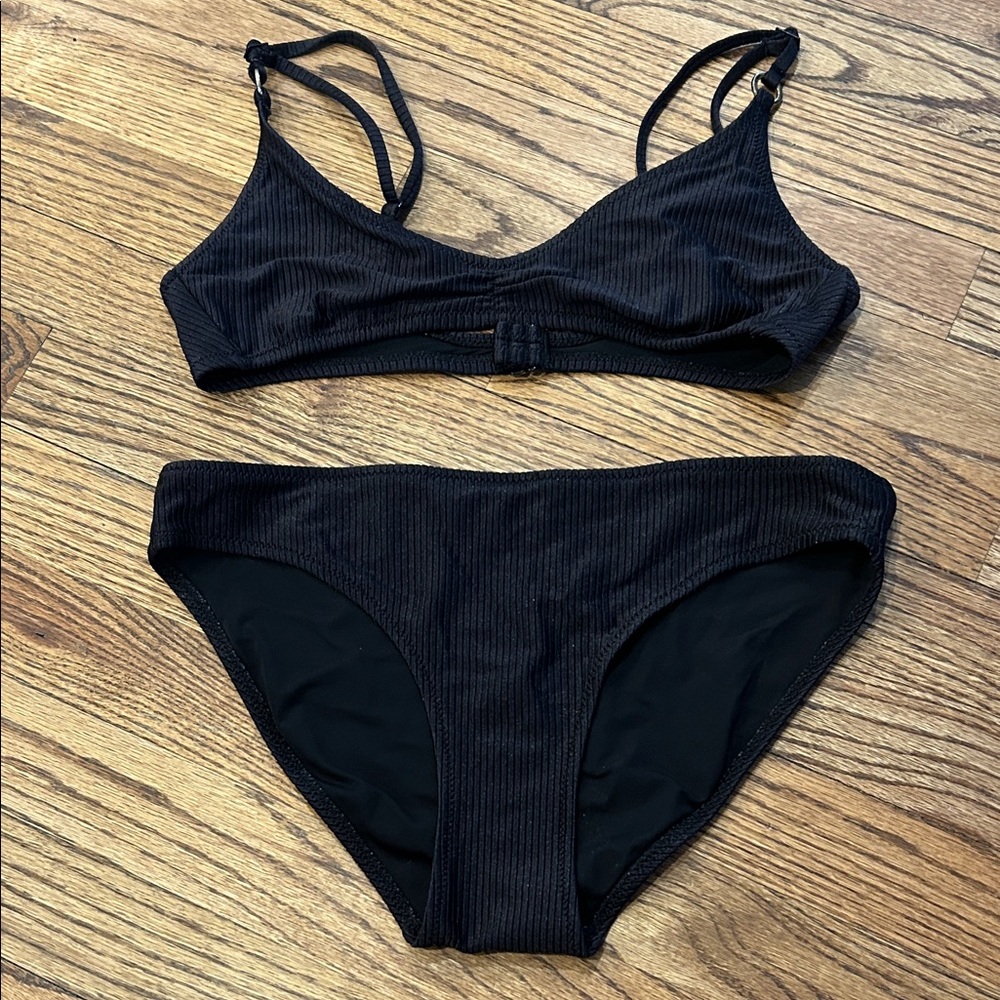 aerie Black Ribbed Two-Piece Bikini Set